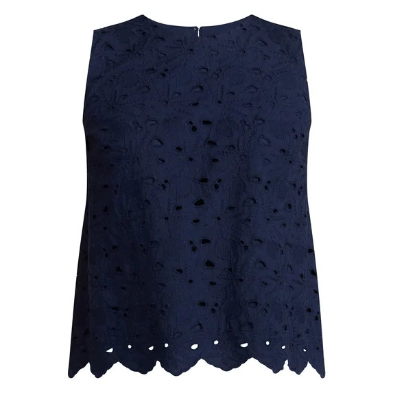 Time and Tru Women's and Women's Plus Sleeveless Cotton Eyelet Top, Sizes XS-4X | Walmart (US)