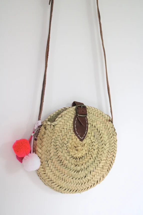 Crossbody round straw bag, palm round bag, round basket, panier rond, runder strohbeutel, summer bag | Etsy (FR)