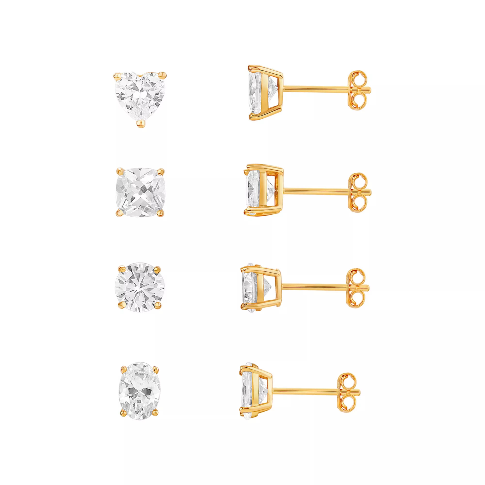 PRIMROSE 4-Pair 18k Gold Plated Cubic Zirconia Stud Earring Set | Kohl's