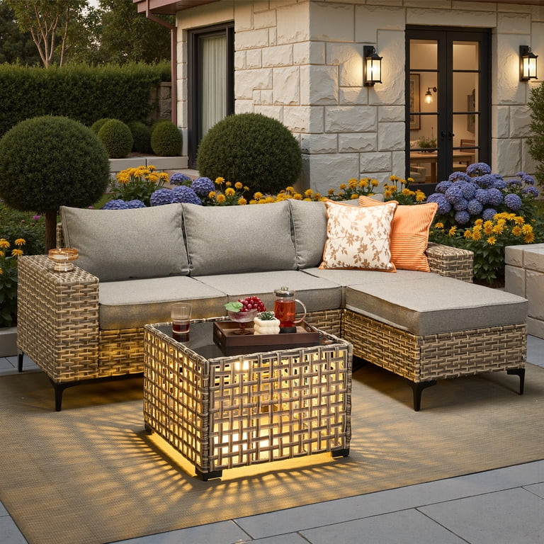 Vcatnet Outdoor Patio Furniture 5 Pieces Wicker Conversation Set Sectional Sofa with Coffee Table... | Walmart (US)