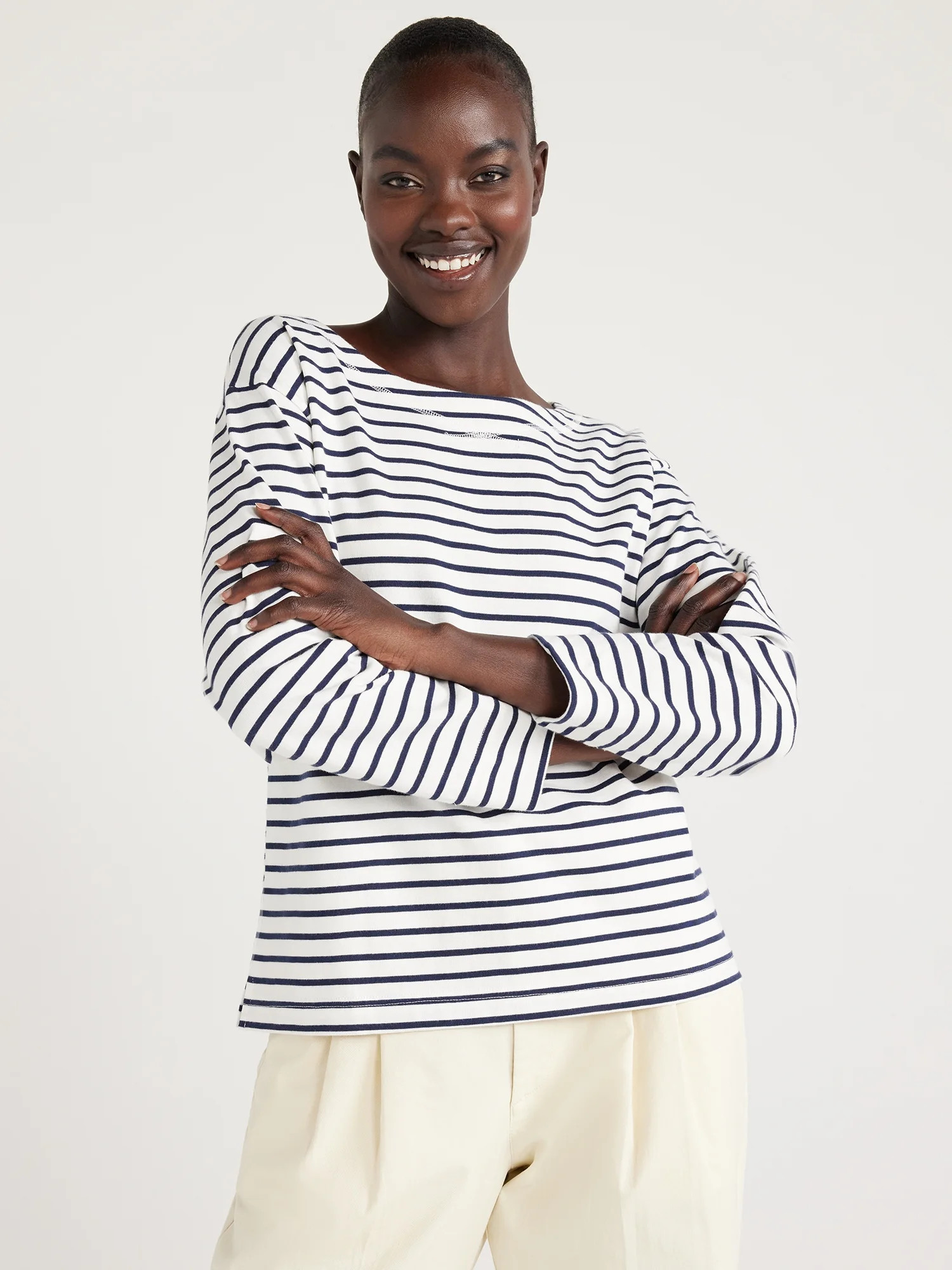 Free Assembly Women’s Boatneck Tee with Long Sleeves, Sizes XS-XXL | Walmart (US)