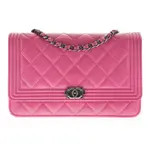 Pre-owned Chanel Pink Boy Wallet on a Chain | Chairish