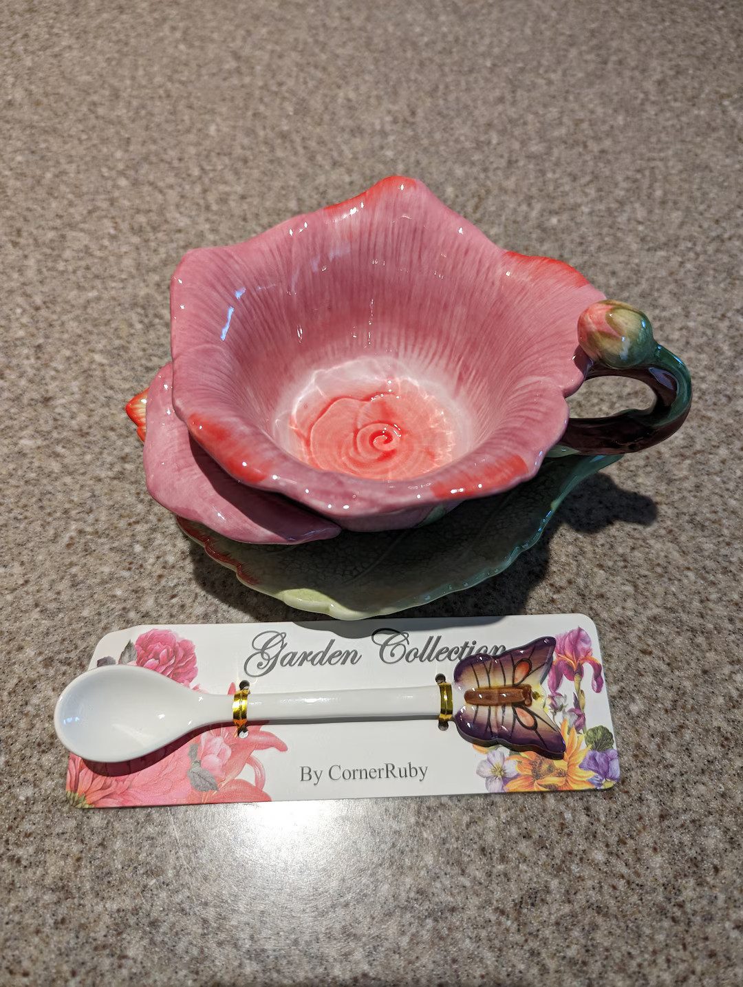 Corner Ruby Garden Collection Teacup Set/leaf Saucer Butterfly Spoon - Etsy | Etsy (US)