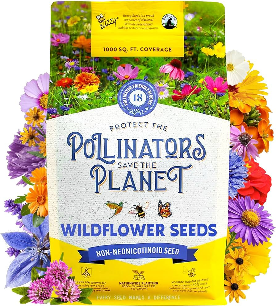 BUZZY Wildflower Pollinator Seed Mix (1lb Bag), 18 Pollinator-Friendly Varieties, Protect The Pol... | Amazon (US)