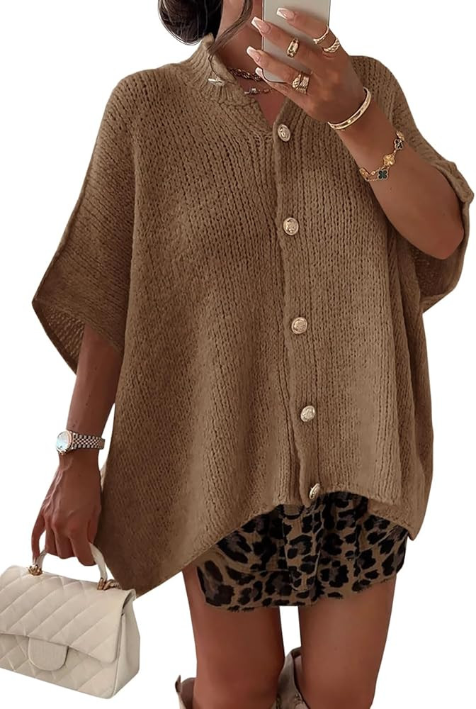 Saodimallsu Womens Oversized Cardigan Sweaters Short Sleeve Button Down Casual Lightweight Loose ... | Amazon (US)