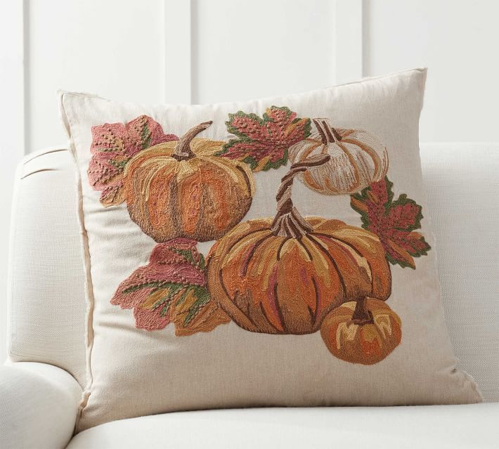 Autumnal Pumpkin Embroidered Pillow Cover | Pottery Barn (US)