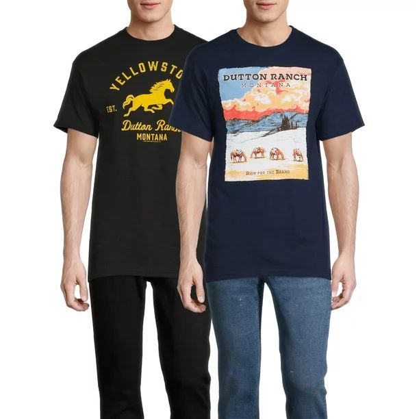 Yellowstone Men's & Big Men's Navy and Black Short Sleeve Graphic T-Shirt, 2-Pack - Walmart.com | Walmart (US)