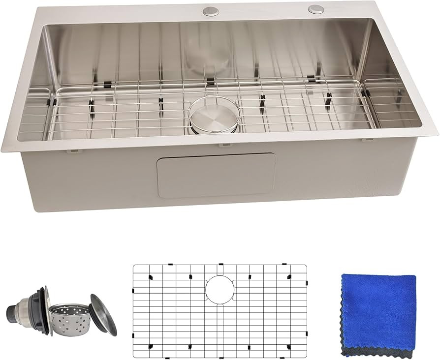 33x19 Drop in Kitchen Sink - Delironexu 16 Gauge Stainless Steel Sinks Top Mount, 33 Inch Drop in... | Amazon (US)