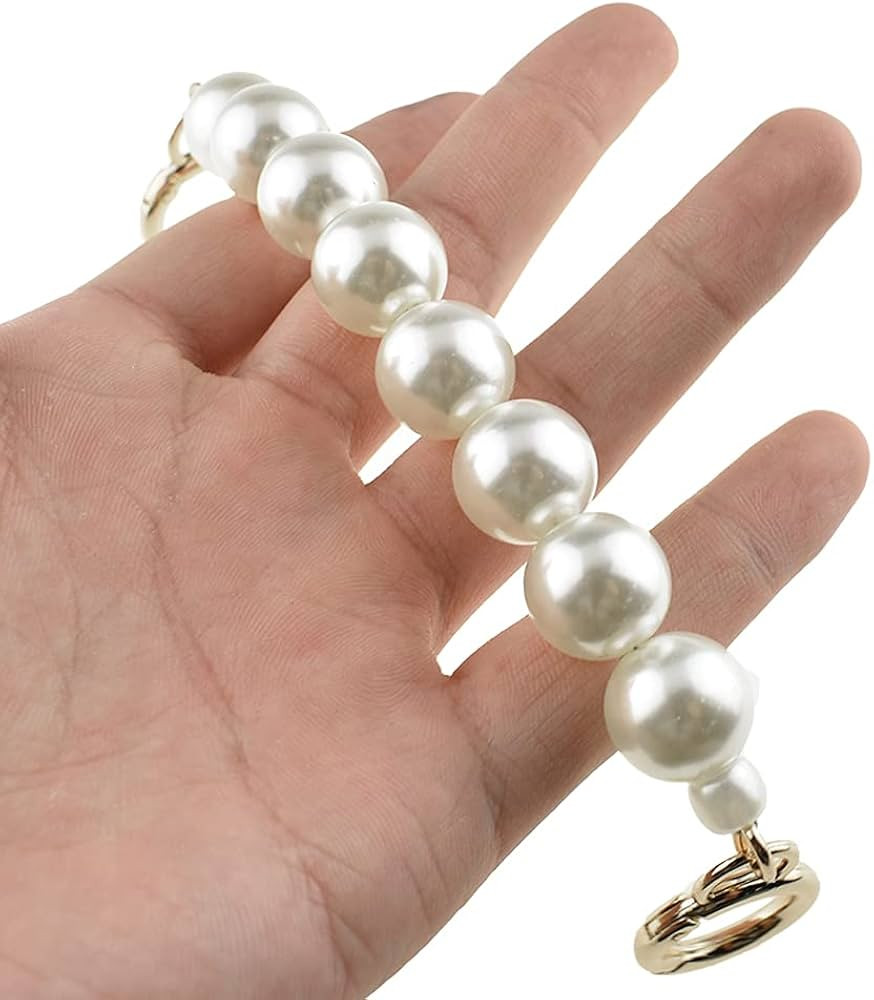 HAHIYO Imitation Pearl Bead Purse Chain Strap White Extender Length 7.9 inches Gold Clasp Diamete... | Amazon (US)