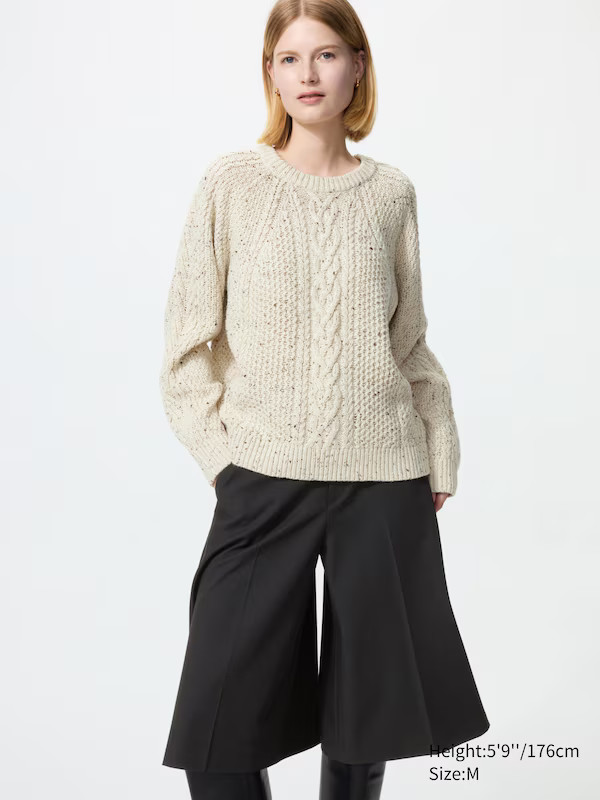 Low Gauge Cable Knit Crew Neck Jumper | UNIQLO (UK)