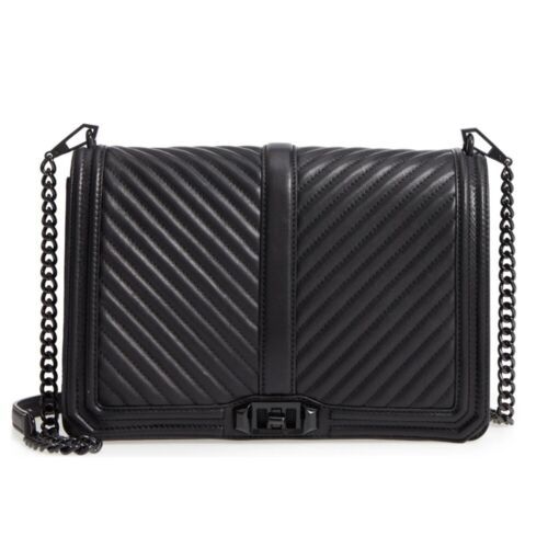 REBECCA MINKOFF Chevron Quilted Jumbo Love Crossbody Black Leather Bag AUTHENTIC | eBay AU