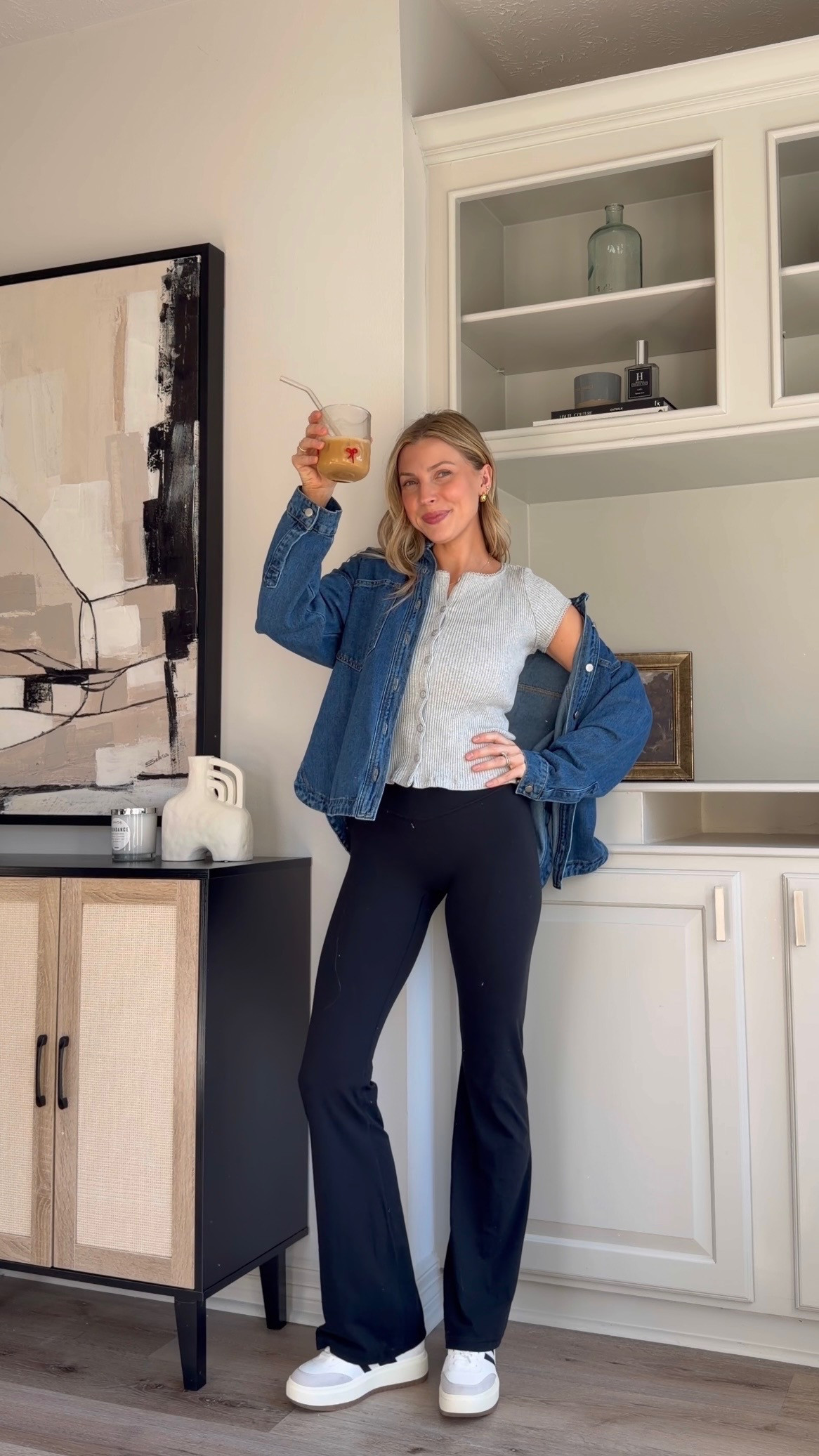 Everyday mom outfit | S in grey button up, M denim shirt + S leggings.
 

 #LTKootd