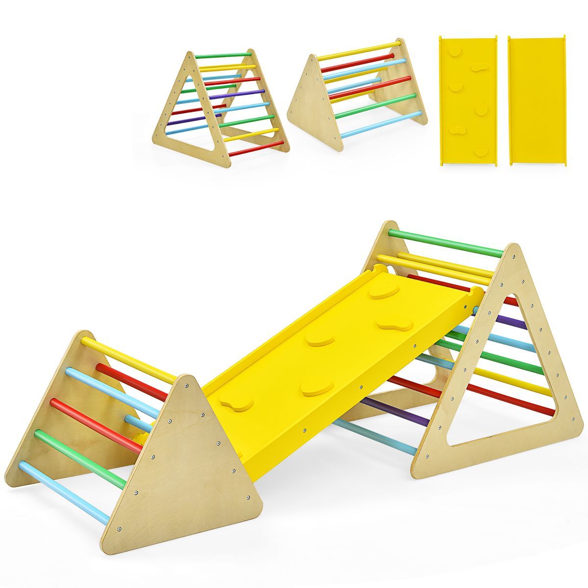Costway 3 in 1 Kids Climbing Ladder Set 2 Triangle Climbers w/Ramp for Sliding & Climbing | Target