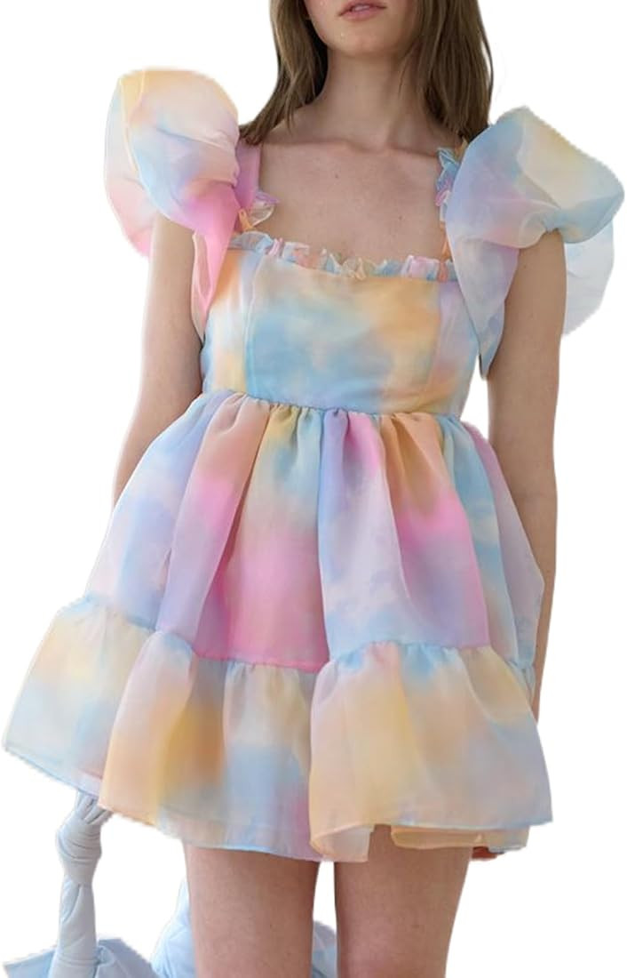 Women's Puff Sleeve Tulle Princess Dress Off Shoulder Square Collar Mini Dress Puffy Mesh Party P... | Amazon (US)