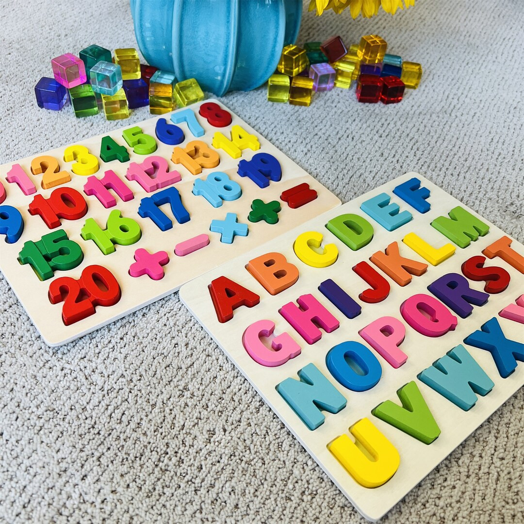 Wooden Alphabet Puzzle and Number Puzzle for Toddlers - Etsy | Etsy (US)