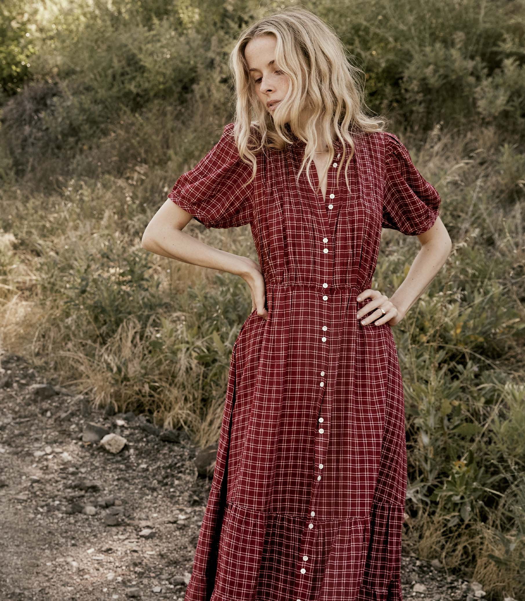 Revi Dress - Rouge Cottage Plaid | DÔEN | DOEN