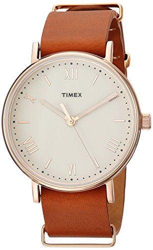 Timex Men's TW2R28800 Southview 41 Tan/Rose Gold-Tone/White Leather Strap Watch | Amazon (US)