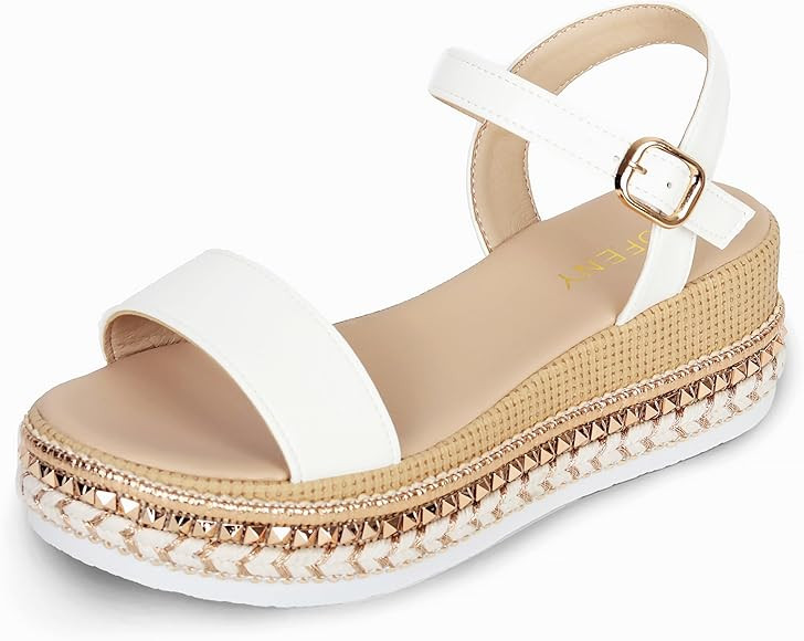 Women's Platform Sandals Buckle Ankle Strap Espadrille Open Toe Boho Wedge Sandals Size 6-11 | Amazon (US)