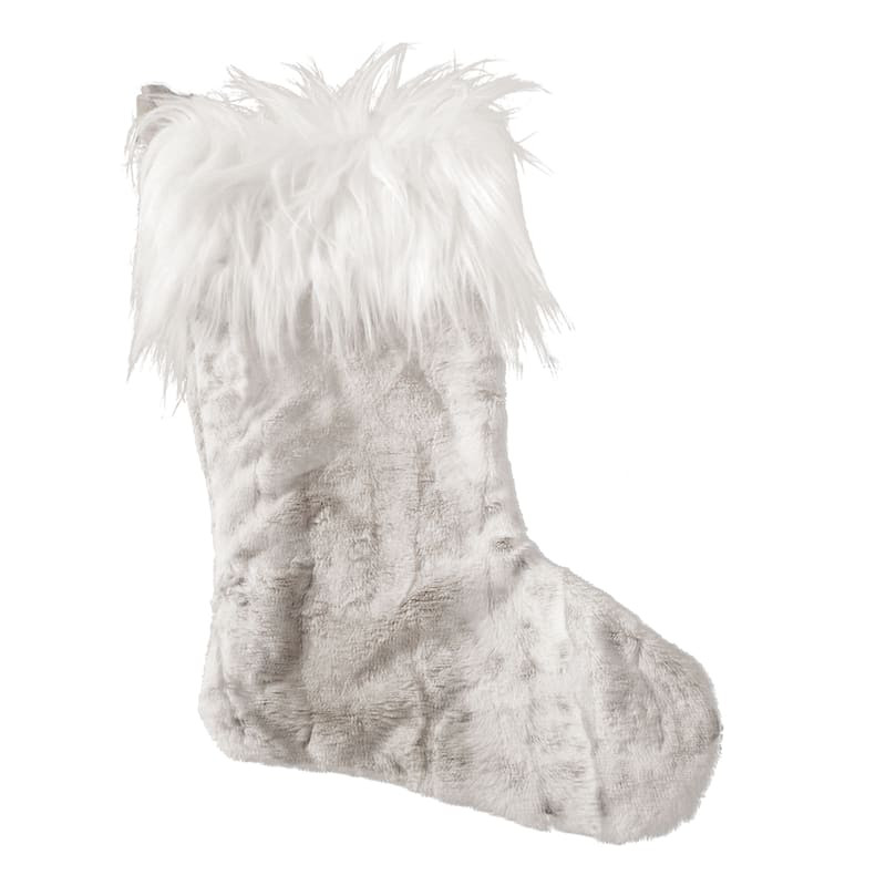 Snow Leopard Faux Fur Stocking, 19" | At Home