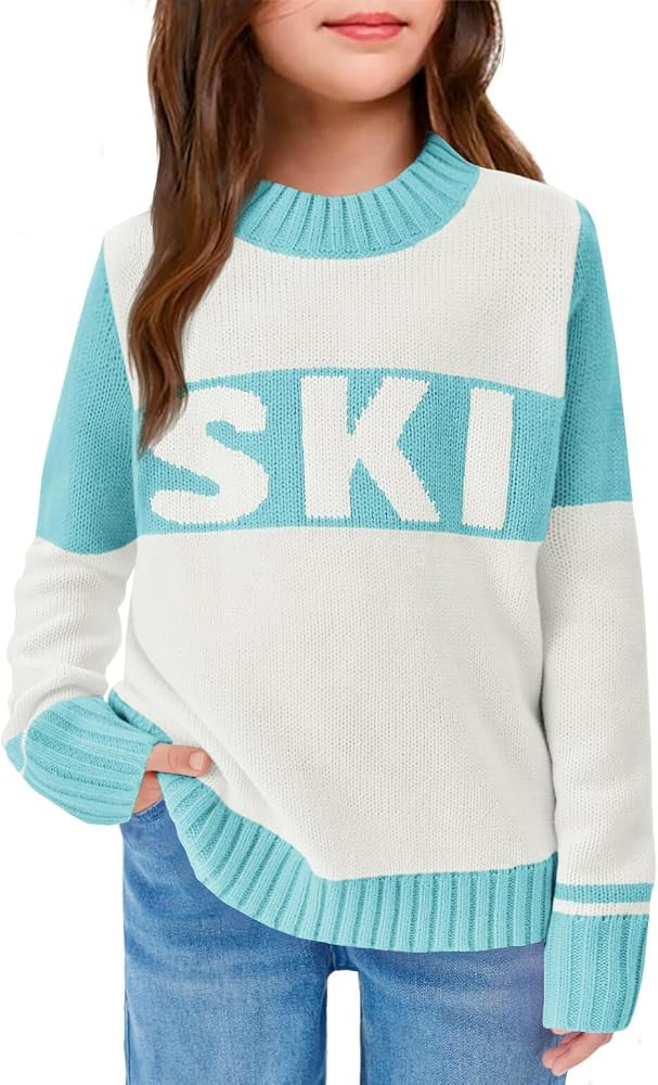 Yousify Girl's Ski Sweater Color Block Striped Long Sleeve Spring Fall Winter Knitted Pullover Ju... | Amazon (US)