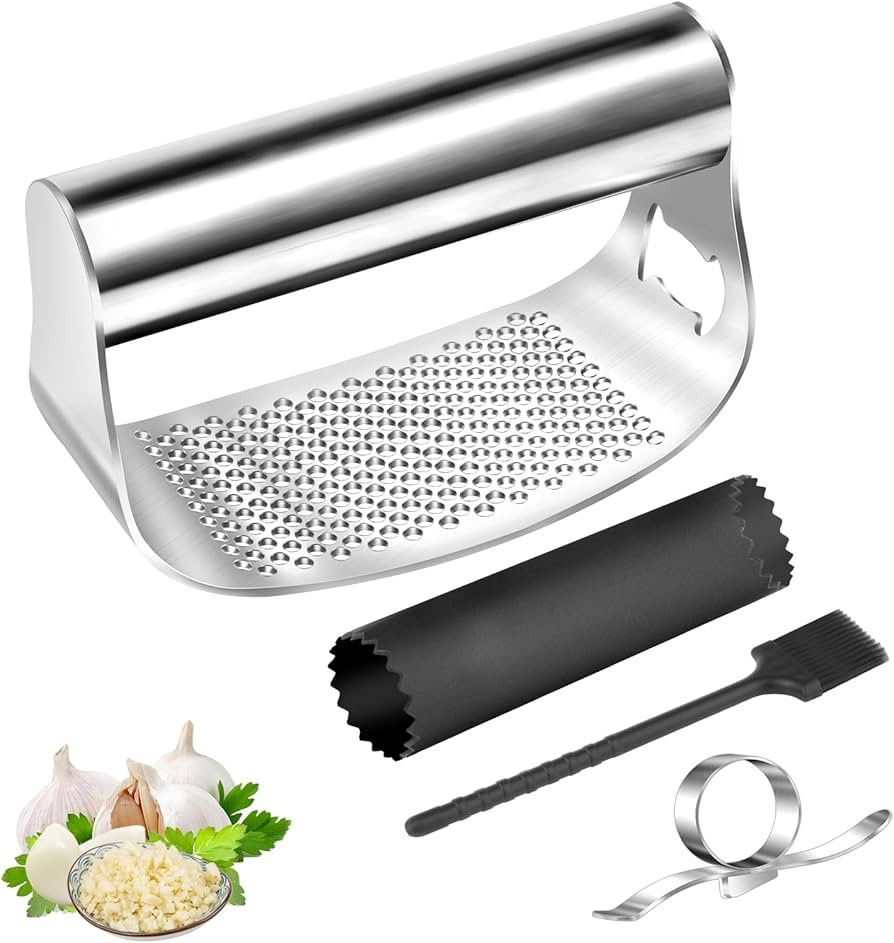 Knoblauchpresse 4-Eiliges Knoblauchpresse Edelstahl Knoblauchpresse Wippe knoblauchpressen mit Si... | Amazon (DE)