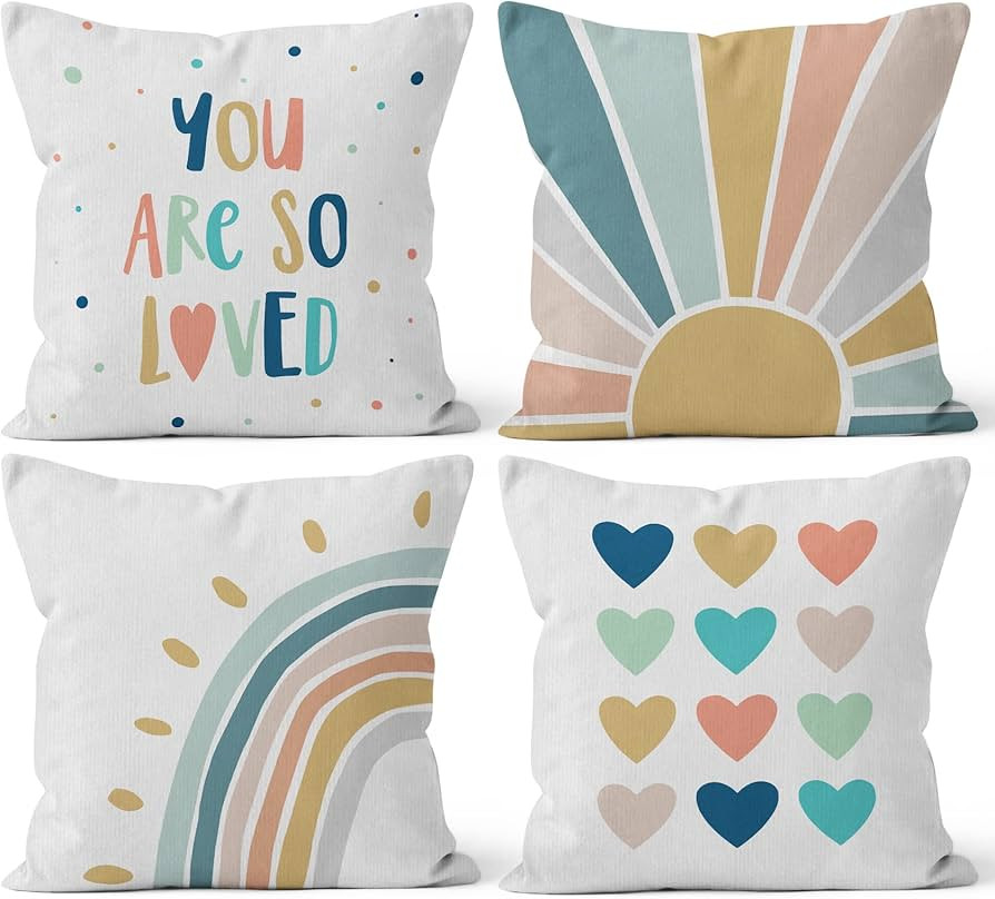 HIWX Abstract Boho Rainbow You are So Loved Decorative Pillowcase Throw Pillow Cover, Encourageme... | Amazon (US)