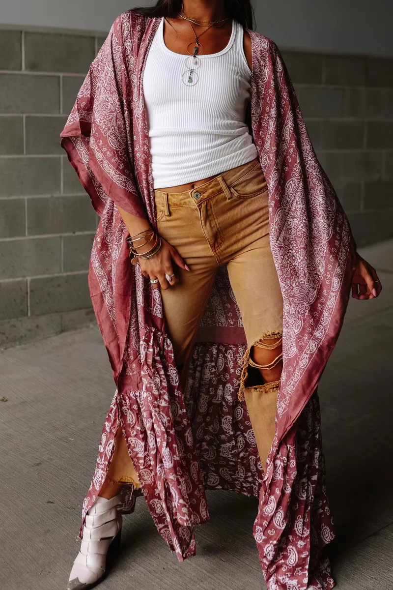 Paisley Free Flow Kimono - Wine | Mindy Mae's Market