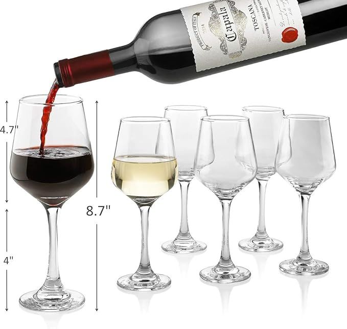 Premium Wine Glasses 14 Ounce - Lead Free Clear Classic Wine Glass with Stem Pack of 6 - Great Fo... | Amazon (US)