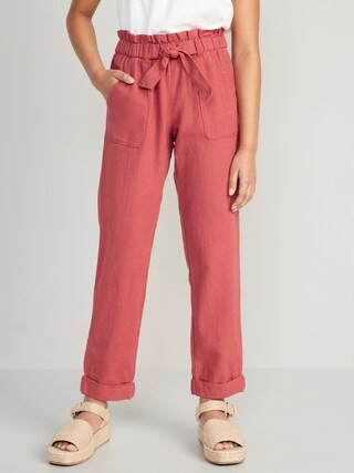 Ruffled-Waist Linen-Blend Utility Pants for Girls | Old Navy (US)