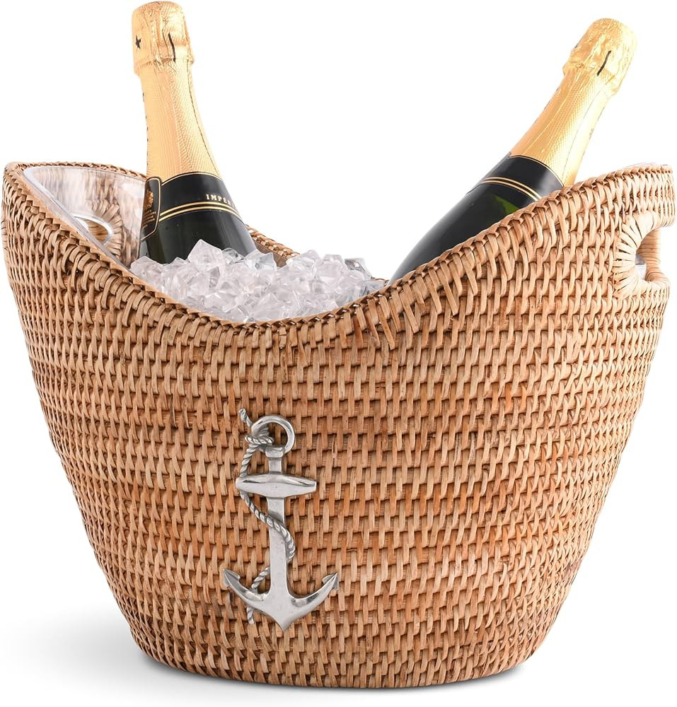Vagabond House Beach Essentials - Cooler, Handwoven Rattan Wicker Champagne Bucket with Pewter An... | Amazon (US)