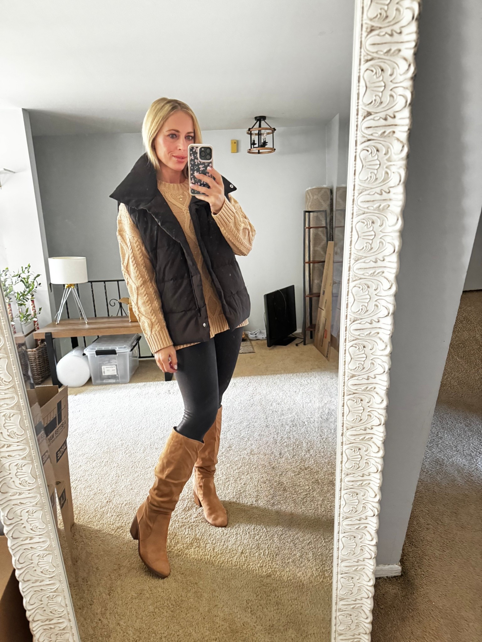 Neutral fall outfit. Wearing L in cable knit sweater, XL in leggings and 9.5 in boots. 



#LTKSeasonal #LTKFindsUnder50 #LTKMidsize