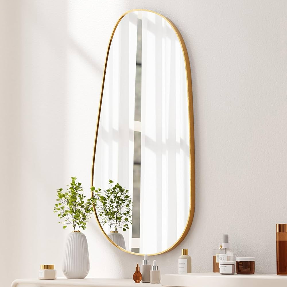 Irregular Wall Mirror Asymmetrical Mirror for Wall 23.6"x45" Gold Framed Wall Mirror for Living R... | Amazon (US)