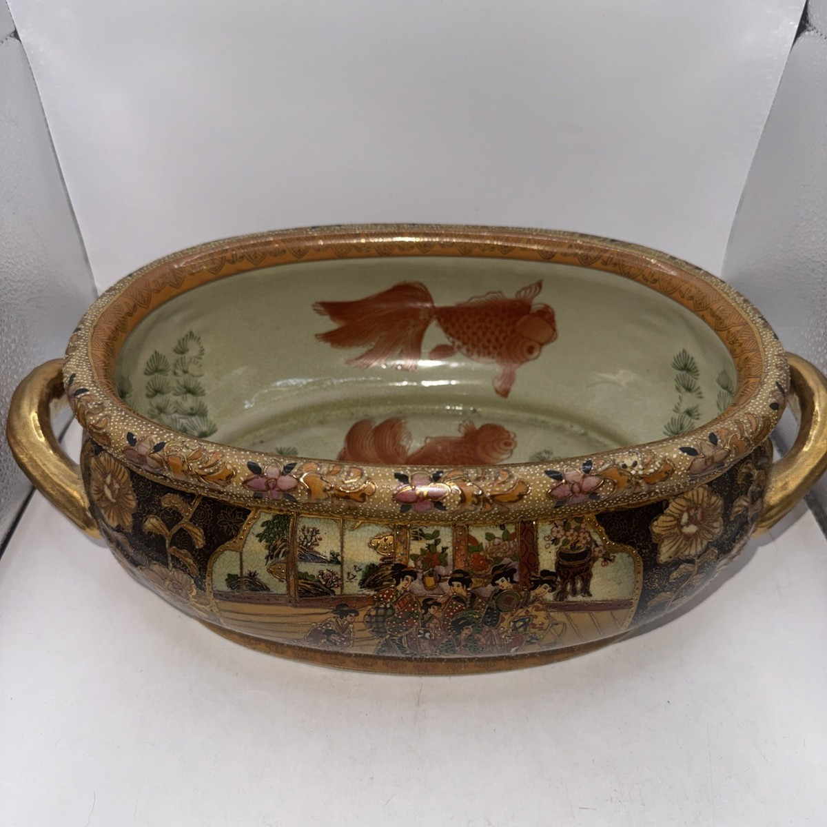 Beautiful Chinese Satsuma Porcelain Foot Bath w Gold Paint Vintage | eBay US