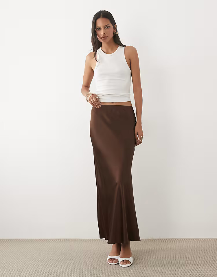 \u203a Vila satin maxi skirt in falcon | ASOS (Global)