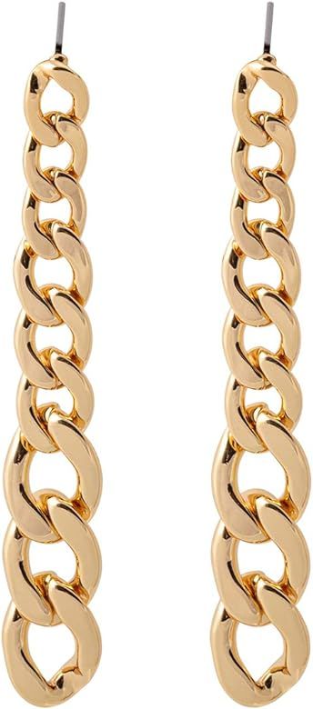 Gold Chain Link Hoop Earrings,16k Gold Plated 25mm Oval Loop Earrings for Women and Girls | Amazon (US)