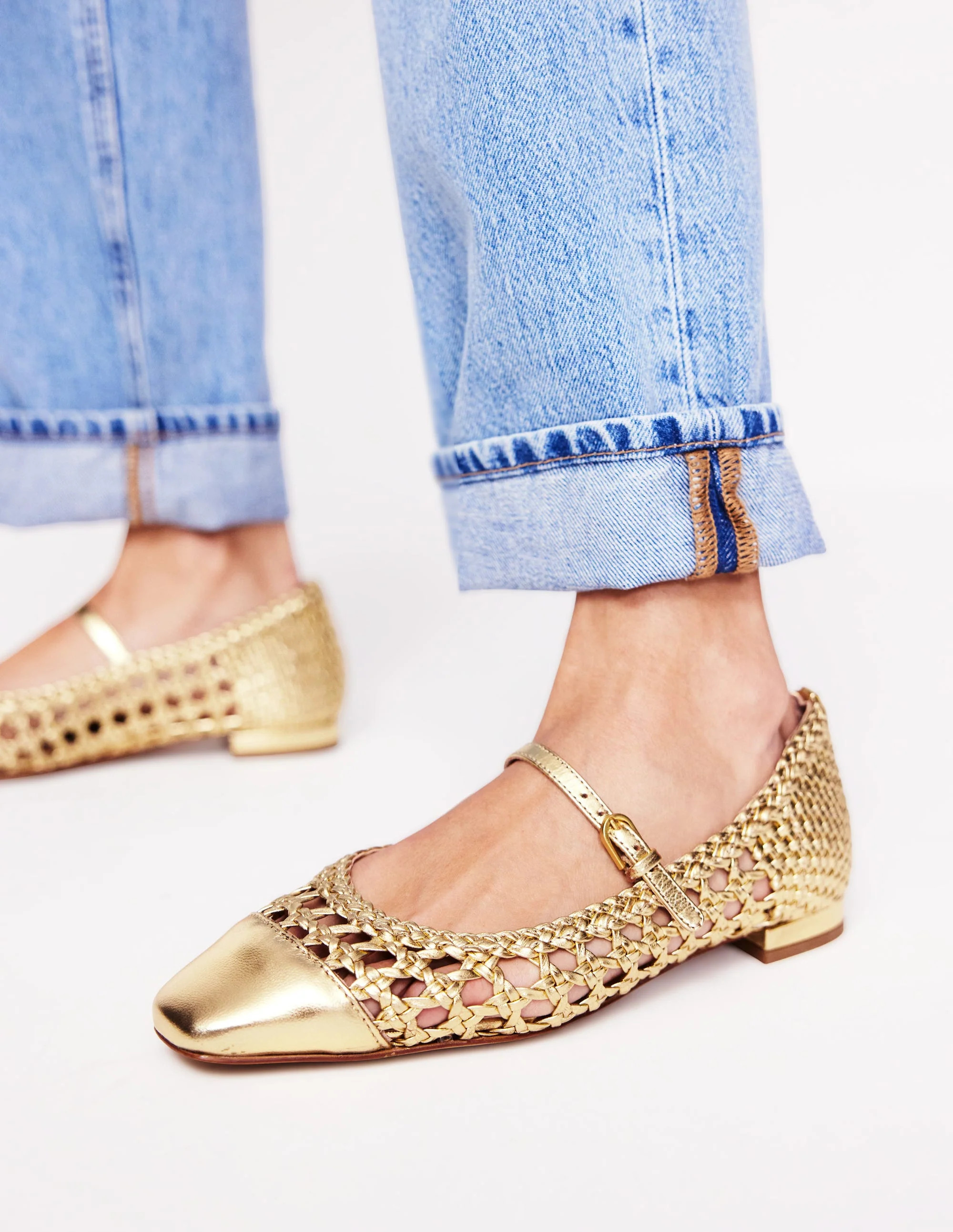 Penelope Mary Jane Flat-Gold Woven Leather | Boden (US)