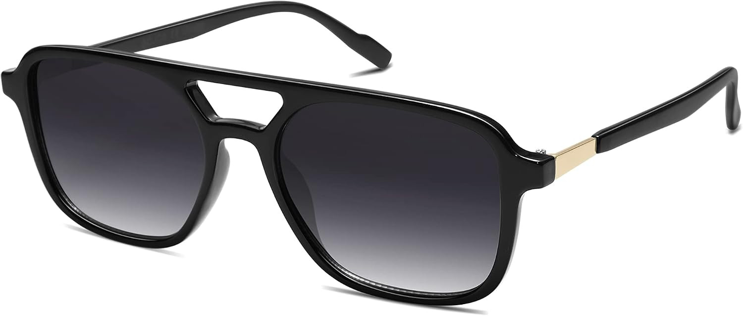 SOJOS Retro Aviator Sunglasses for Women Men,Trendy Rectangle Womens Mens Shades Sun Glasses SJ2202 Black Frame Grey Lens | Amazon (US)