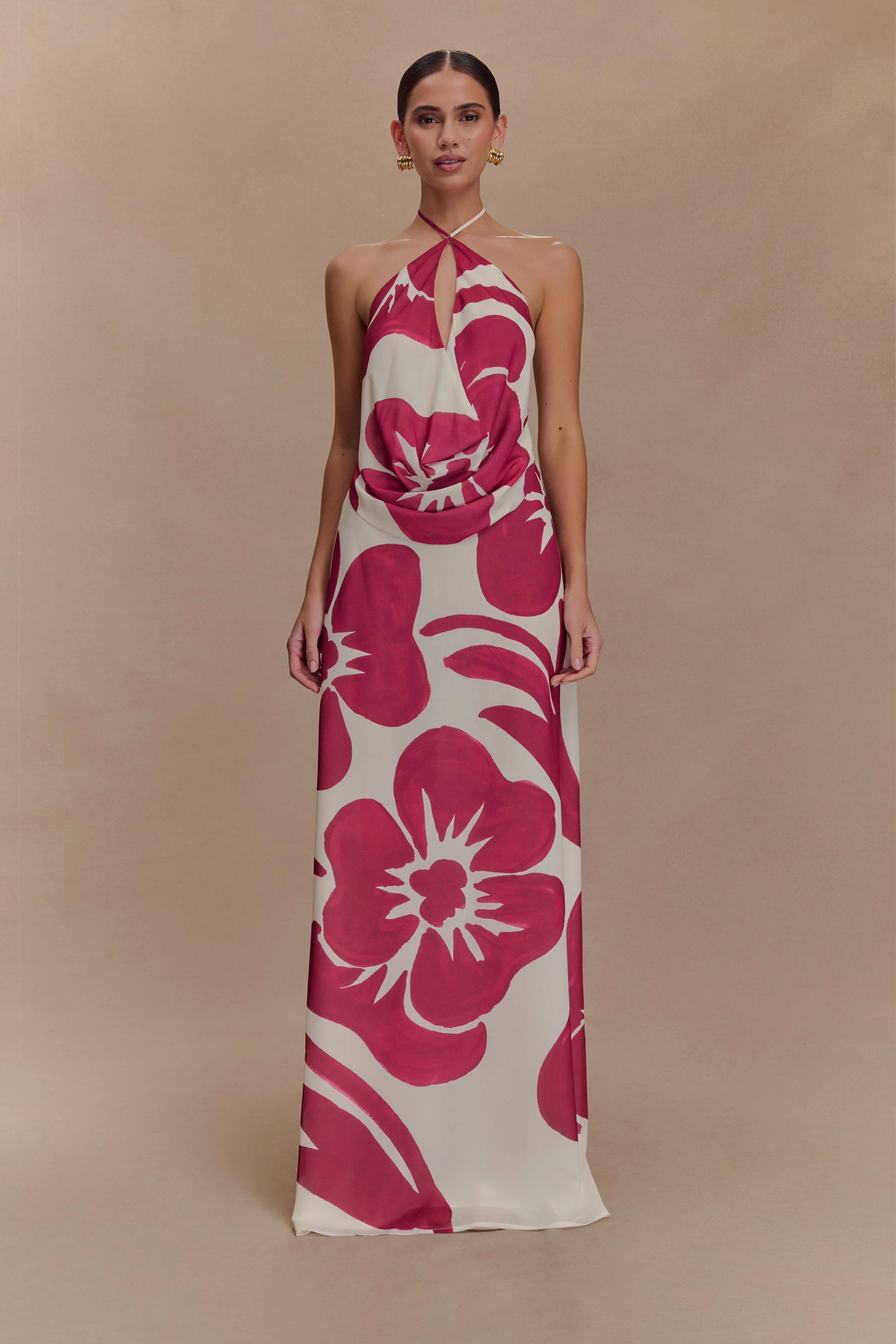 Chiffon Maxi Skirt - Red Deco Fleur Print | MESHKI US