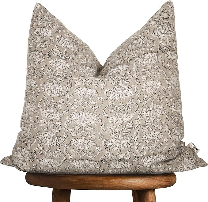 Hand-Block Printed, Artisan-Made Neutral Accent Throw Pillow Covers- 100% Cotton Cushion for Sofa... | Amazon (US)