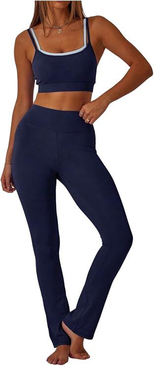 Milumia Women's 2 Piece Workout Set Doubel Layer Sports Bra Leggings Outfit | Amazon (US)