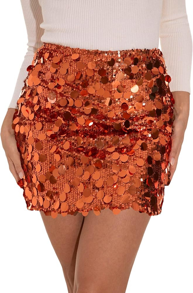 GUANYY Sequin Skirt for Women-Stretchy Bodycon Night Out Party Shine Sparkly Mini Skirts | Amazon (US)