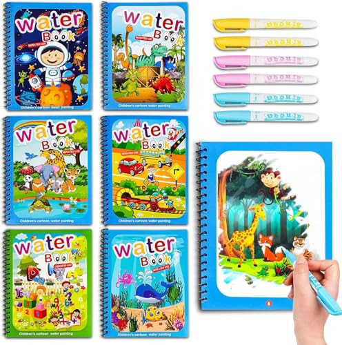 Water Coloring Books for Toddlers, Reusable Water Doodle Book Toys, Mess-Free Coloring Book, Toddler Toys & Activities for Girls Boy Christmas Birthday Gift for 3 4 5 6 7+ Year Old (6 Pack) | Amazon (US)