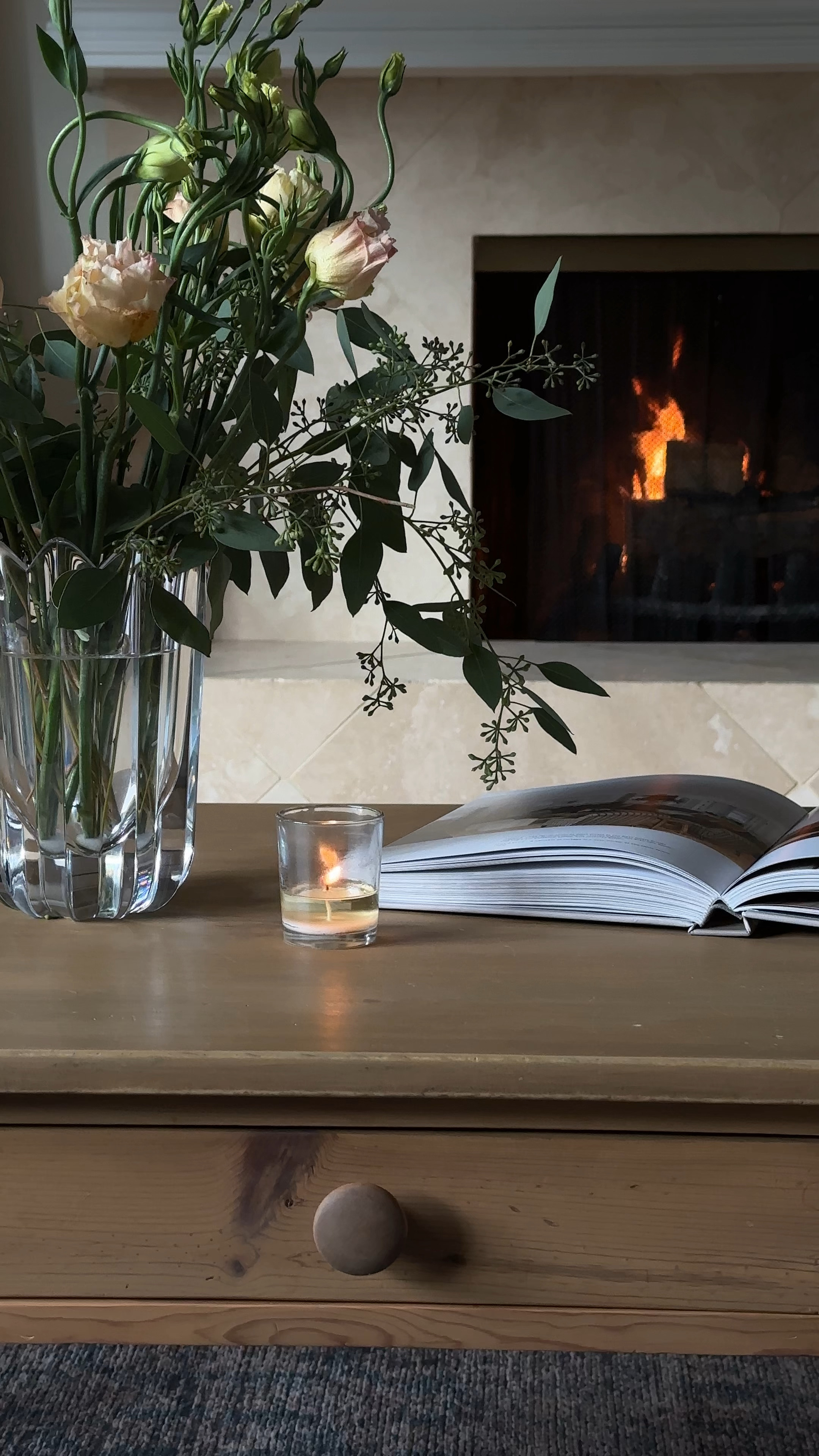 Cozy fall/winter living room and coffee table decor. Crystal vase, candle votives, coffee table book 

#LTKHoliday #LTKVideo #LTKhome