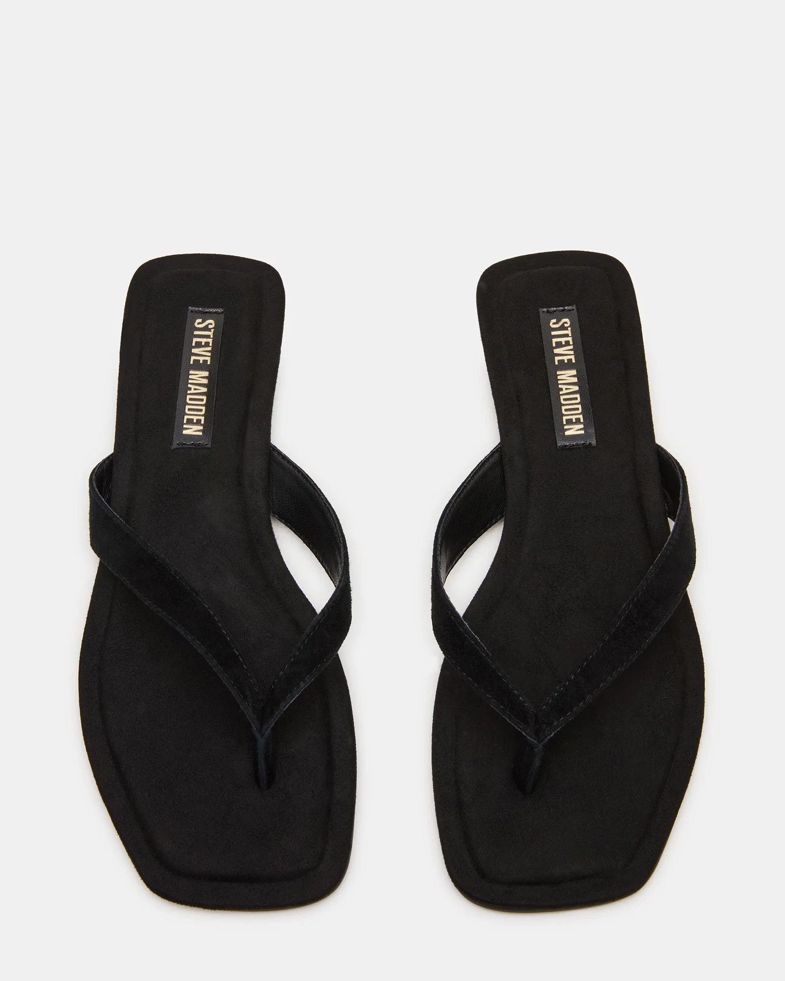 TRELLA Black Suede Square-Toe Thong Women's Sandal | Steve Madden (US)