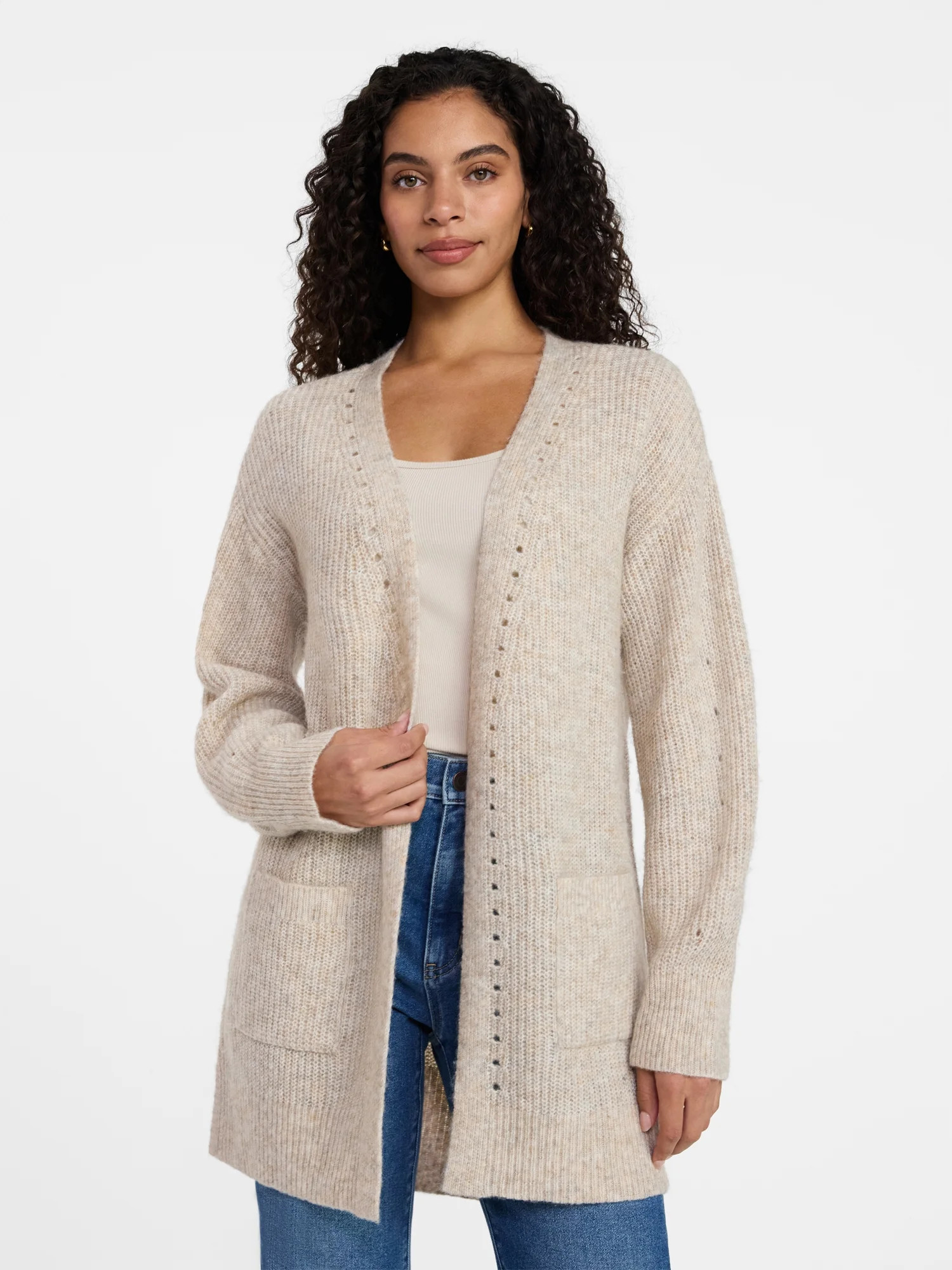 Time and Tru Women's Open Front Cardigan Sweater with Long Sleeves, Sizes XS-XXXL | Walmart (US)