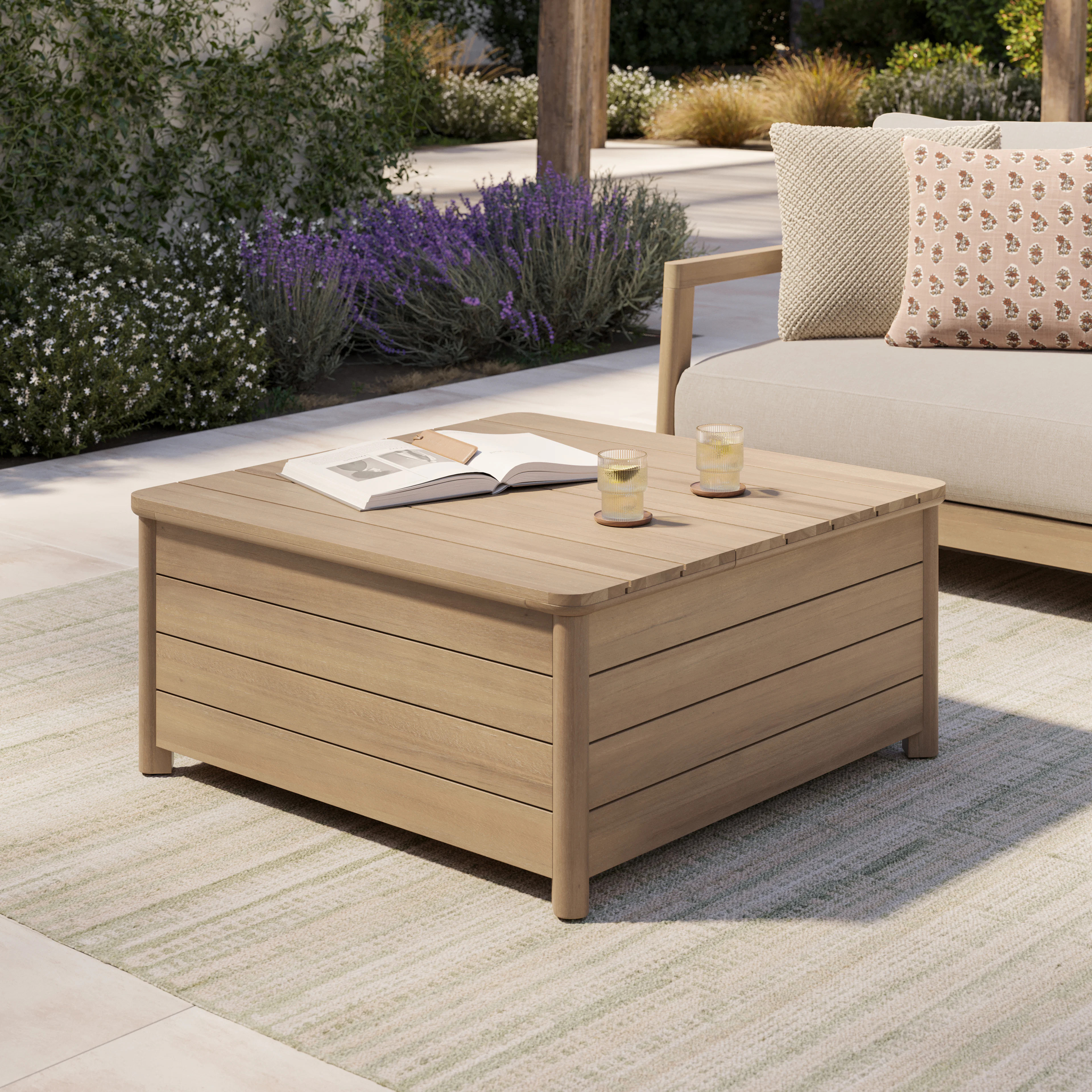 Elise 34.75" Outdoor Storage Coffee Table - Light Eucalyptus | Article