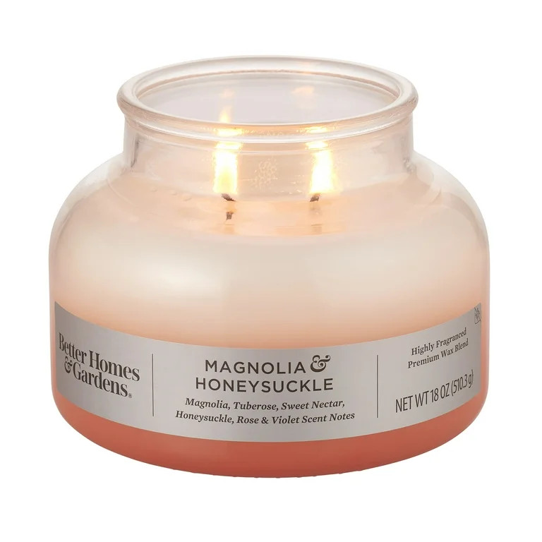 Better Homes & Gardens Magnolia & Honeysuckle Scented 2-Wick 18oz Ombre Bell Jar Candle | Walmart (US)