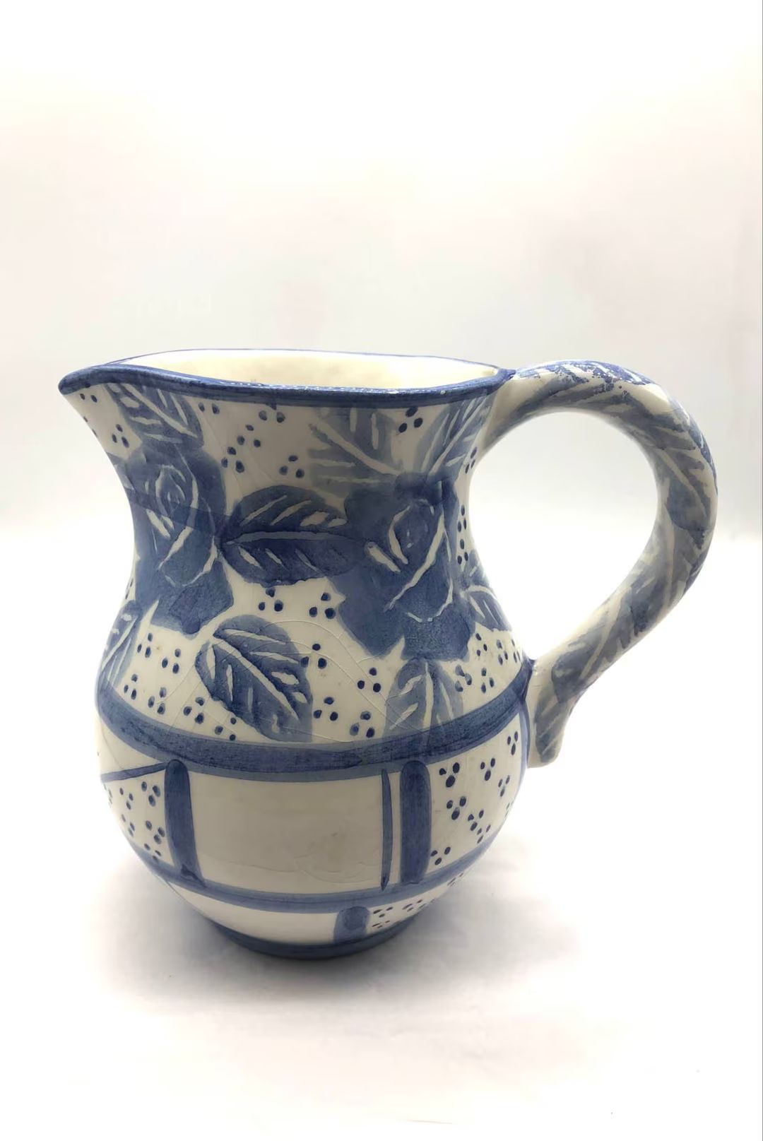 Beautiful Made in Italy Hand Painted Blue and White Pitcher Floral Plaid - Etsy | Etsy (US)