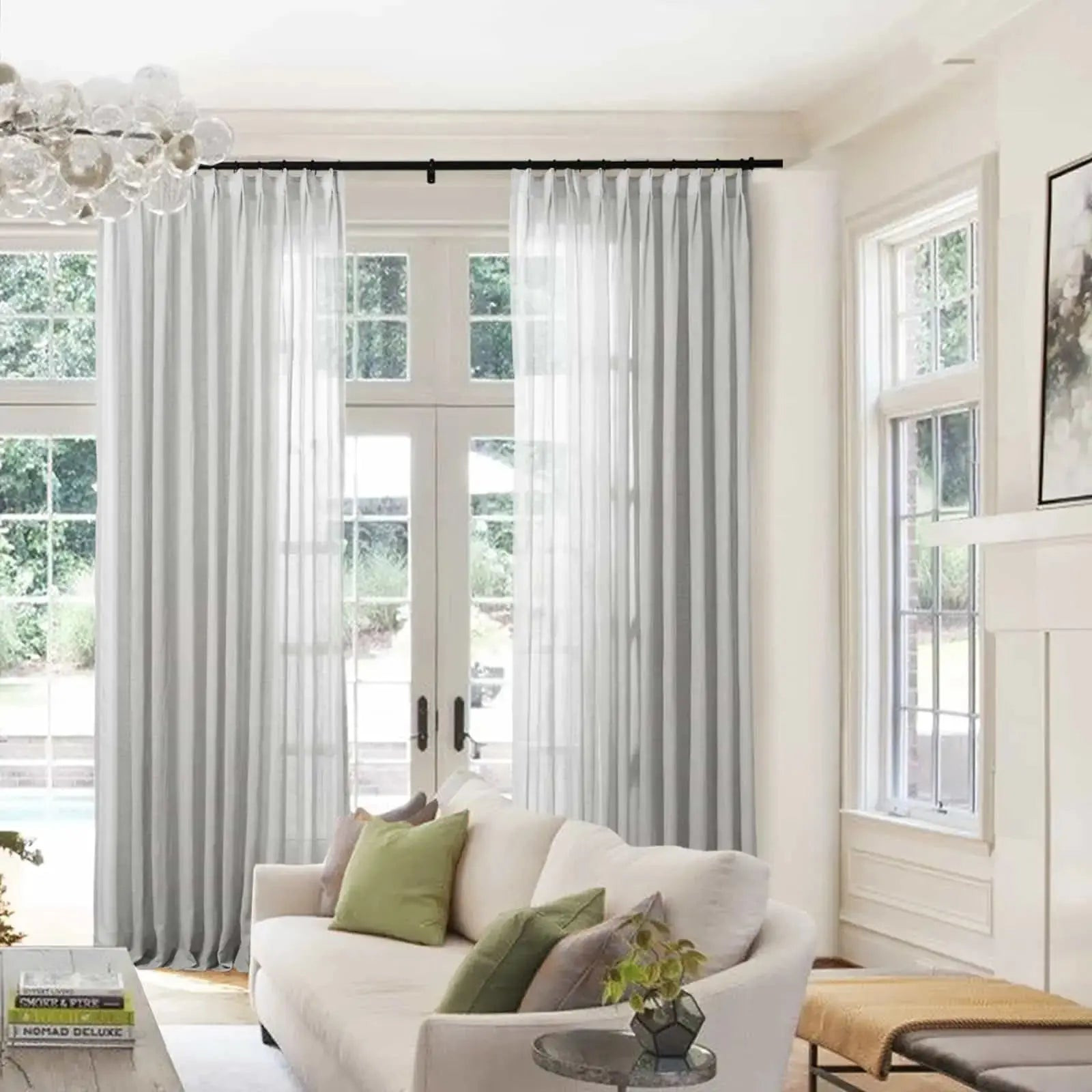 Flynn Airy Lightweight Sheer Curtain Pleated - Light Grey D87-5 | TWOPAGES