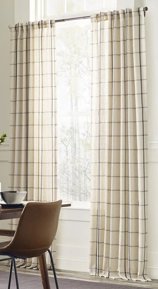 allen + roth 84-in Black Plaid Polyester Light Filtering Back Tab Single Curtain Panel Lowes.com | Lowe's